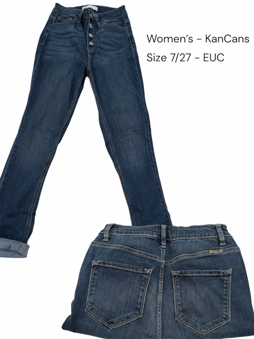 KanCan Women's Dark Blue High-Rise Button-Fly Skinny Jeans Size 7/27